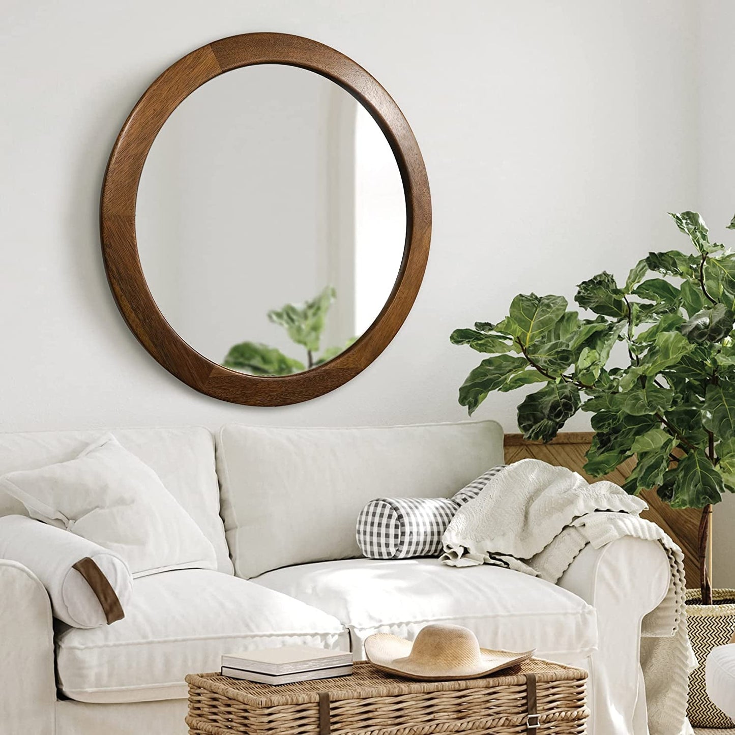 Rustic Wooden Wall Mirror, Walnut Frame - Minkowski Home