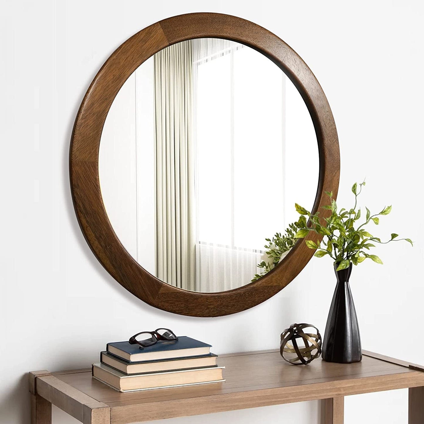 Rustic Wooden Wall Mirror, Walnut Frame - Minkowski Home