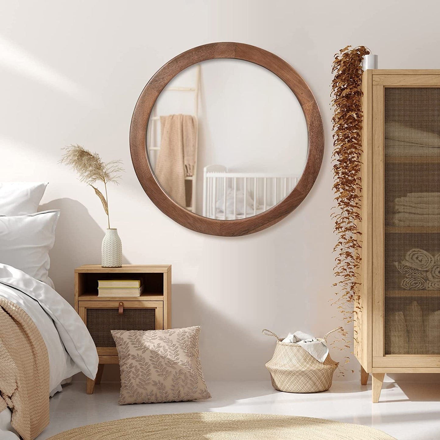 Rustic Wooden Wall Mirror, Walnut Frame - Minkowski Home