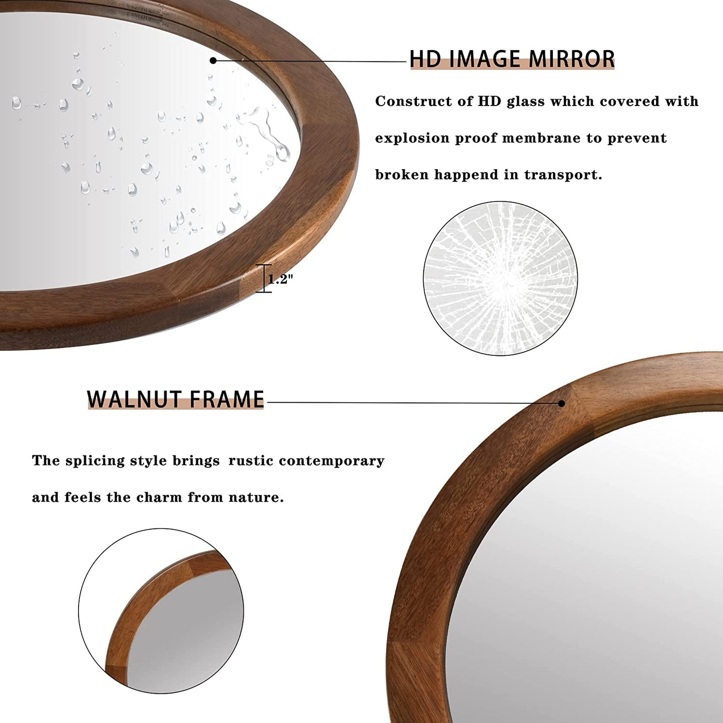 Rustic Wooden Wall Mirror, Walnut Frame - Minkowski Home