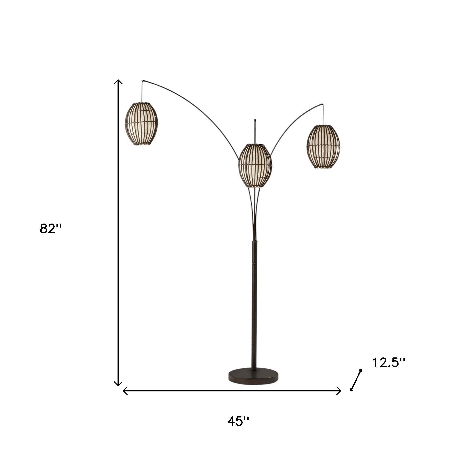 82" Bronze Three Light Tree Floor Lamp With Beige Wicker Cage Shade - Minkowski Home
