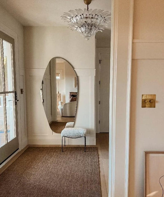 Asymmetrical Wooden Framed Wall Mirror - Modern Dressing Mirror for - Minkowski Home