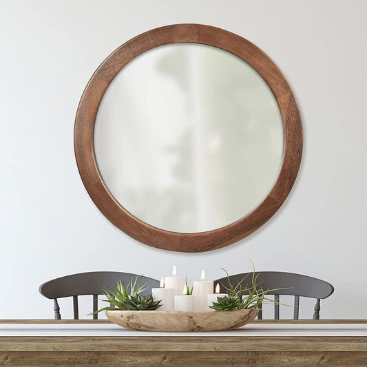 Rustic Wooden Wall Mirror, Walnut Frame - Minkowski Home