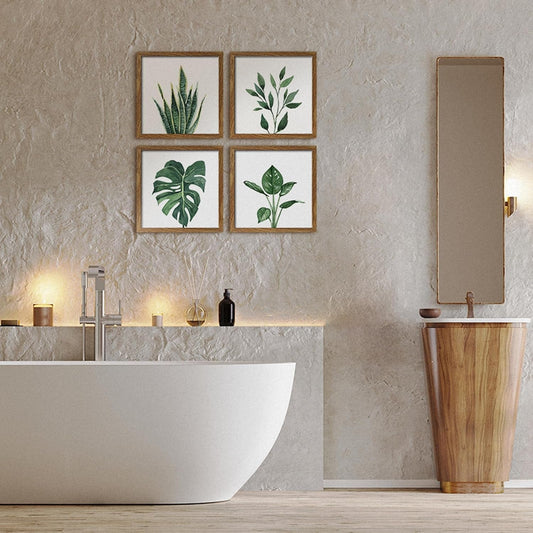 Botanical Bathroom Wall Art Green Plant Framed Set - Minkowski Home