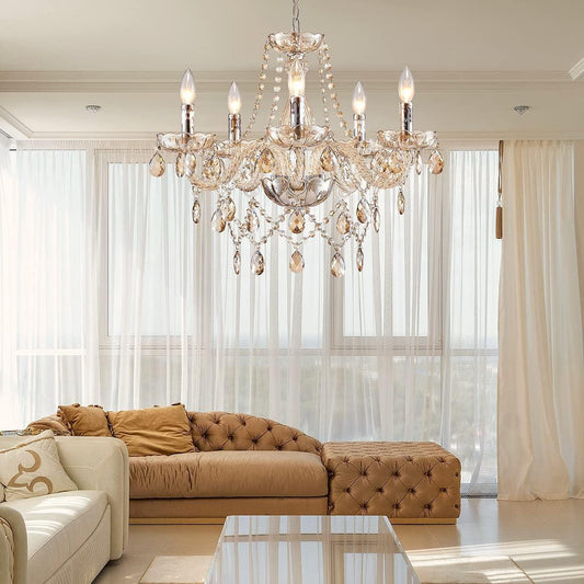 Champagne Crystal Chandelier 5 Light Modern Bedroom - Minkowski Home