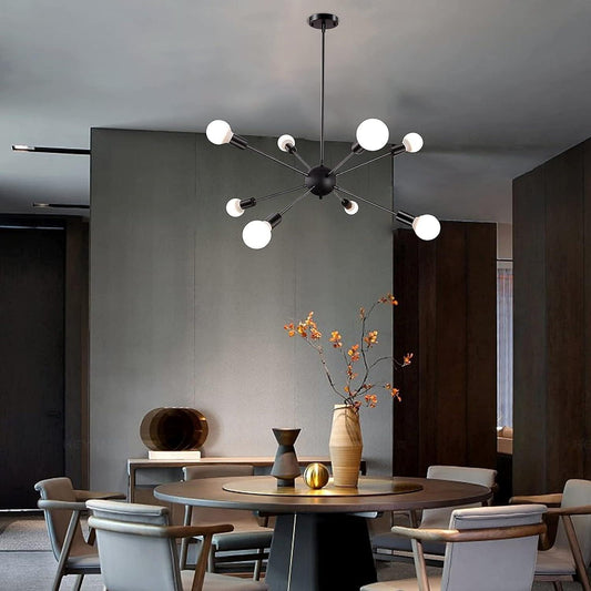 Black Sputnik Chandeliers, 8 Lights Sputnik Light Fixtures Ceiling - Minkowski Home