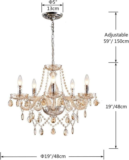Champagne Crystal Chandelier 5 Light Modern Bedroom - Minkowski Home